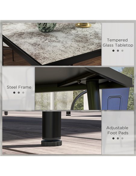 Outsunny Square Garden Table, Outdoor Dining Table for 4 with Marble Effect Tempered Glass Top and Steel Frame for Patio, Grey 8 - pic 45260 | FastDaddyshop