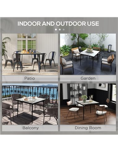 Outsunny Square Garden Table, Outdoor Dining Table for 4 with Marble Effect Tempered Glass Top and Steel Frame for Patio, Grey 8