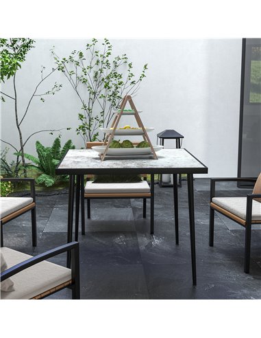 Outsunny Square Garden Table, Outdoor Dining Table for 4 with Marble Effect Tempered Glass Top and Steel Frame for Patio, Grey 8