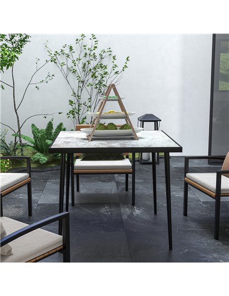 Outsunny Square Garden Table, Outdoor Dining Table for 4 with Marble Effect Tempered Glass Top and Steel Frame for Patio, Grey 8 - pic 45263 | FastDaddyshop