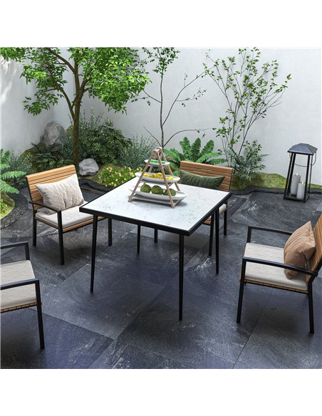 Outsunny Square Garden Table, Outdoor Dining Table for 4 with Marble Effect Tempered Glass Top and Steel Frame for Patio, White  - pic 45266 | FastDaddyshop