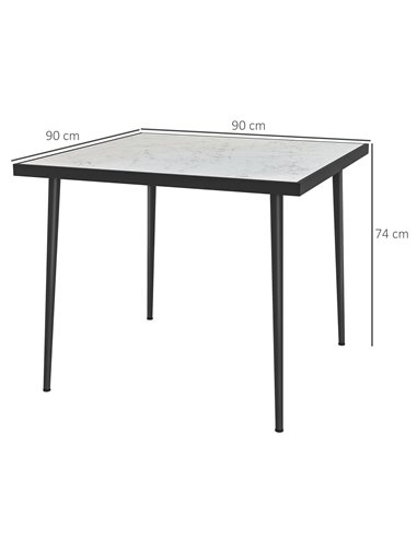 Outsunny Square Garden Table, Outdoor Dining Table for 4 with Marble Effect Tempered Glass Top and Steel Frame for Patio, White 