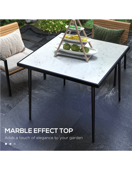 Outsunny Square Garden Table, Outdoor Dining Table for 4 with Marble Effect Tempered Glass Top and Steel Frame for Patio, White  - pic 45268 | FastDaddyshop