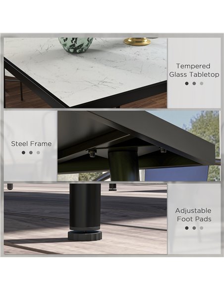 Outsunny Square Garden Table, Outdoor Dining Table for 4 with Marble Effect Tempered Glass Top and Steel Frame for Patio, White  - pic 45269 | FastDaddyshop