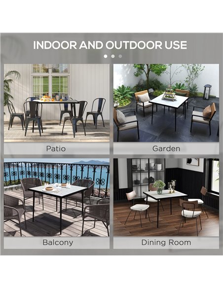 Outsunny Square Garden Table, Outdoor Dining Table for 4 with Marble Effect Tempered Glass Top and Steel Frame for Patio, White  - pic 45270 | FastDaddyshop