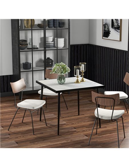Outsunny Square Garden Table, Outdoor Dining Table for 4 with Marble Effect Tempered Glass Top and Steel Frame for Patio, White  - pic 45271 | FastDaddyshop