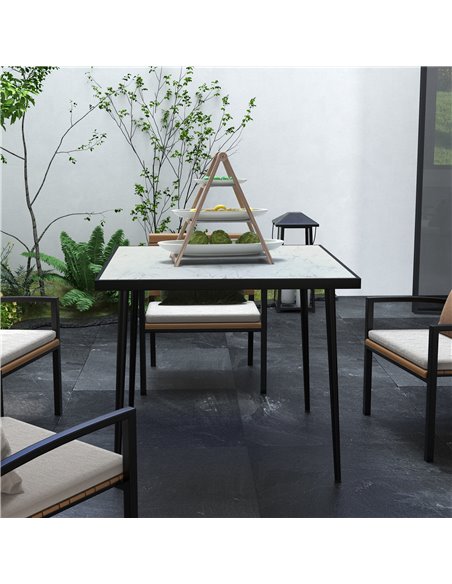 Outsunny Square Garden Table, Outdoor Dining Table for 4 with Marble Effect Tempered Glass Top and Steel Frame for Patio, White  - pic 45272 | FastDaddyshop