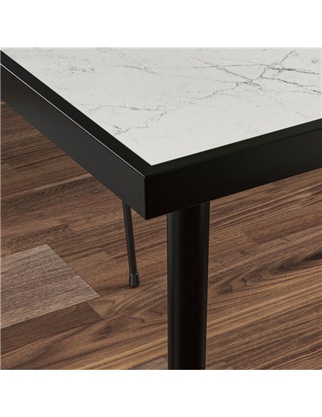 Outsunny Square Garden Table, Outdoor Dining Table for 4 with Marble Effect Tempered Glass Top and Steel Frame for Patio, White  - pic 45273 | FastDaddyshop