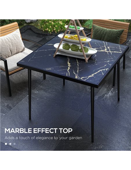 Outsunny Square Garden Table, Outdoor Dining Table for 4 with Marble Effect Tempered Glass Top and Steel Frame for Patio, Black  - pic 45277 | FastDaddyshop