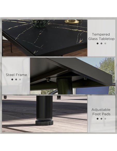 Outsunny Square Garden Table, Outdoor Dining Table for 4 with Marble Effect Tempered Glass Top and Steel Frame for Patio, Black  - pic 45278 | FastDaddyshop