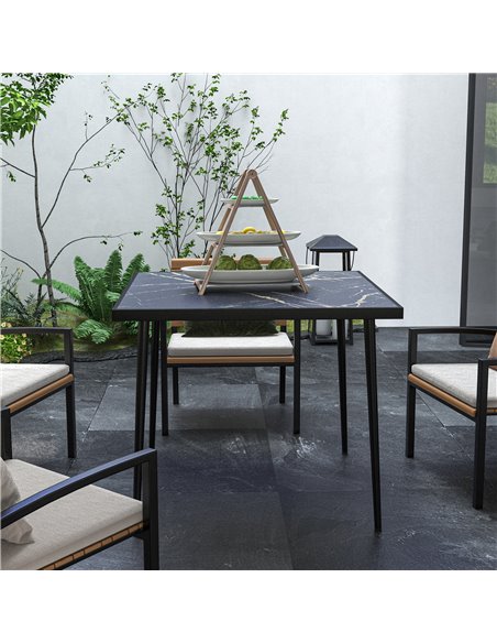 Outsunny Square Garden Table, Outdoor Dining Table for 4 with Marble Effect Tempered Glass Top and Steel Frame for Patio, Black  - pic 45281 | FastDaddyshop