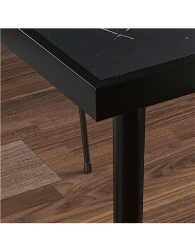 Outsunny Square Garden Table, Outdoor Dining Table for 4 with Marble Effect Tempered Glass Top and Steel Frame for Patio, Black 