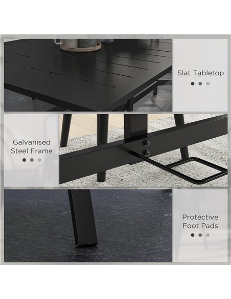 Outsunny Rectangle Garden Dining Table with Parasol Hole, Patio Table with Steel Frame and Slat Tabletop, 150cm x 90cm, Black 84 - pic 45287 | FastDaddyshop