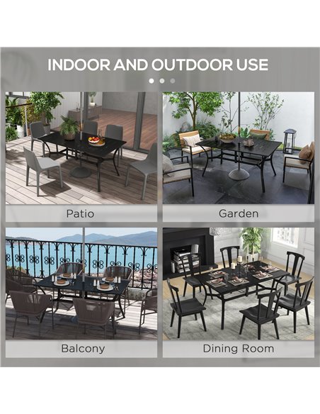 Outsunny Rectangle Garden Dining Table with Parasol Hole, Patio Table with Steel Frame and Slat Tabletop, 150cm x 90cm, Black 84 - pic 45288 | FastDaddyshop