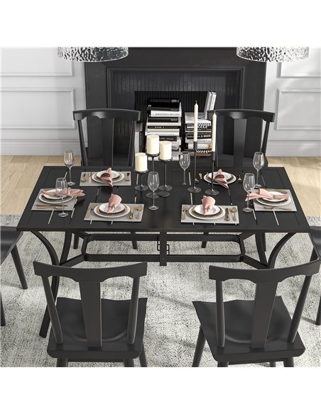 Outsunny Rectangle Garden Dining Table with Parasol Hole, Patio Table with Steel Frame and Slat Tabletop, 150cm x 90cm, Black 84 - pic 45289 | FastDaddyshop