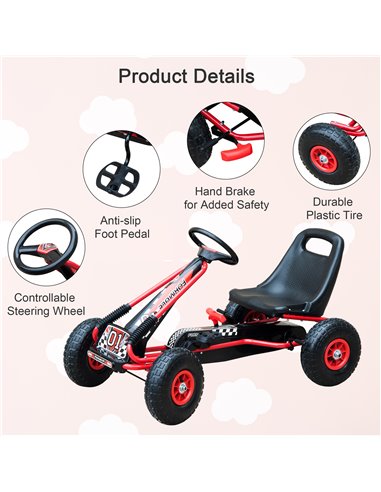 HOMCOM Kids Children Pedal Go Kart Cart Air Inflatable Tyres Motor Racing Style Suitable for 3 to 8 Years