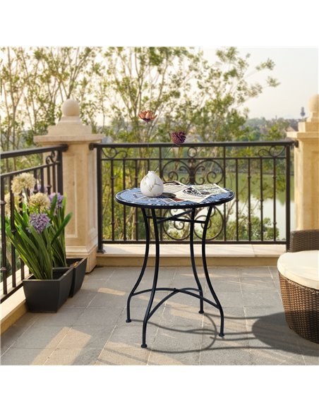 Outsunny Outdoor Mosaic Round Garden Table, Blue and White 84B-253 - pic 45302 | FastDaddyshop