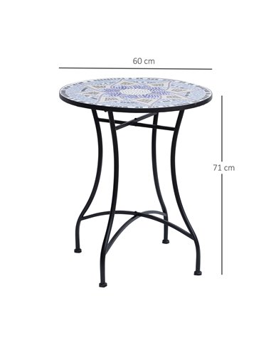 Outsunny Outdoor Mosaic Round Garden Table, Blue and White 84B-253