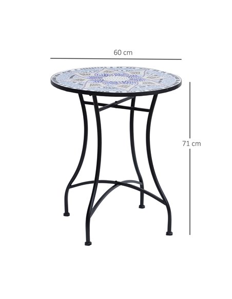 Outsunny Outdoor Mosaic Round Garden Table, Blue and White 84B-253 - pic 45303 | FastDaddyshop
