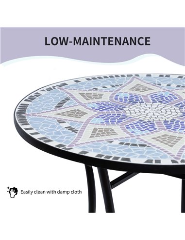 Outsunny Outdoor Mosaic Round Garden Table, Patio Bistro Coffee Side Table with 60cm Ceramic Top for Garden, Blue and White 84B-