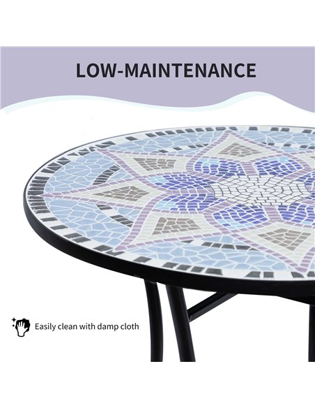 Outsunny Outdoor Mosaic Round Garden Table, Patio Bistro Coffee Side Table with 60cm Ceramic Top for Garden, Blue and White 84B- - pic 45306 | FastDaddyshop