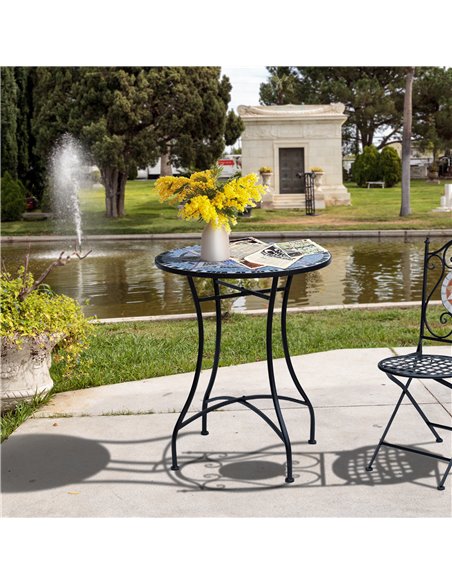 Outsunny Outdoor Mosaic Round Garden Table, Patio Bistro Coffee Side Table with 60cm Ceramic Top for Garden, Blue and White 84B- - pic 45309 | FastDaddyshop