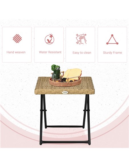 Outsunny Garden Small Folding Square Rattan Coffee Table Bistro Balcony Outdoor Wicker Weave Side Table 40Hx40Lx40Wcm, Natural 8 - pic 45322 | FastDaddyshop