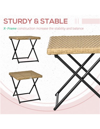 Outsunny Garden Small Folding Square Rattan Coffee Table Bistro Balcony Outdoor Wicker Weave Side Table 40Hx40Lx40Wcm, Natural 8