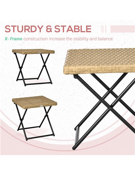 Outsunny Garden Small Folding Square Rattan Coffee Table Bistro Balcony Outdoor Wicker Weave Side Table 40Hx40Lx40Wcm, Natural 8 - pic 45323 | FastDaddyshop