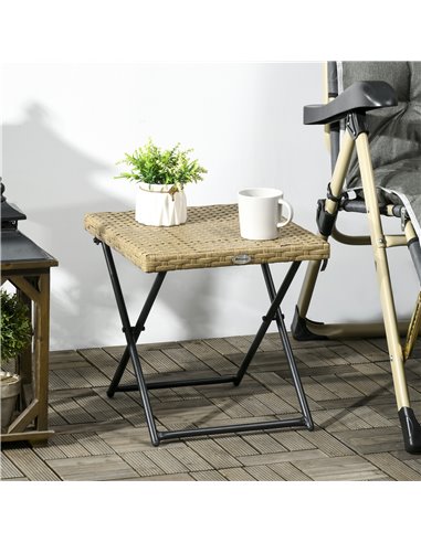 Outsunny Garden Small Folding Square Rattan Coffee Table Bistro Balcony Outdoor Wicker Weave Side Table 40Hx40Lx40Wcm, Natural 8