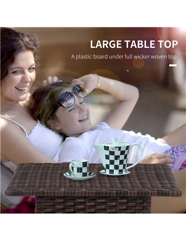 Outsunny Outdoor Rattan Side Table Coffee Table with Plastic Board, Full Woven Table Top for Patio, Garden, Balcony, Mixed Brown