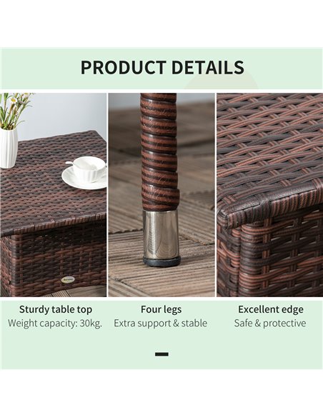 Outsunny Outdoor Rattan Side Table Coffee Table with Plastic Board, Full Woven Table Top for Patio, Garden, Balcony, Mixed Brown - pic 45332 | FastDaddyshop