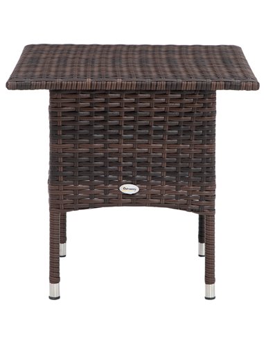 Outsunny Outdoor Rattan Side Table Coffee Table with Plastic Board, Full Woven Table Top for Patio, Garden, Balcony, Mixed Brown