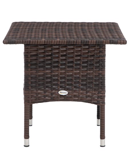 Outsunny Outdoor Rattan Side Table Coffee Table with Plastic Board, Full Woven Table Top for Patio, Garden, Balcony, Mixed Brown - pic 45333 | FastDaddyshop