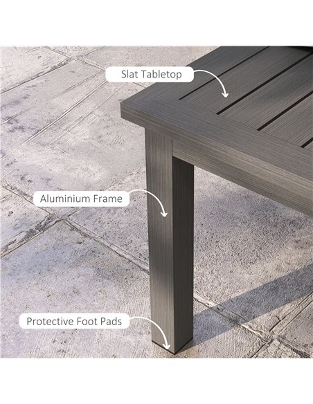 Outsunny Aluminium Outdoor Side Table, Slat Patio Coffee Table with Wood Grain Effect for Garden, Balcony, 100cm x 60cm, Brown 8 - pic 45341 | FastDaddyshop