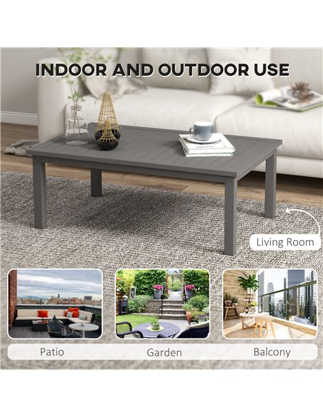 Outsunny Aluminium Outdoor Side Table, Slat Patio Coffee Table with Wood Grain Effect for Garden, Balcony, 100cm x 60cm, Brown 8 - pic 45342 | FastDaddyshop