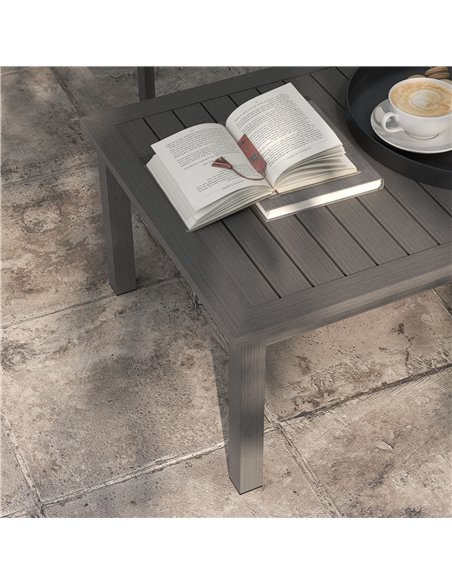 Outsunny Aluminium Outdoor Side Table, Slat Patio Coffee Table with Wood Grain Effect for Garden, Balcony, 100cm x 60cm, Brown 8 - pic 45343 | FastDaddyshop