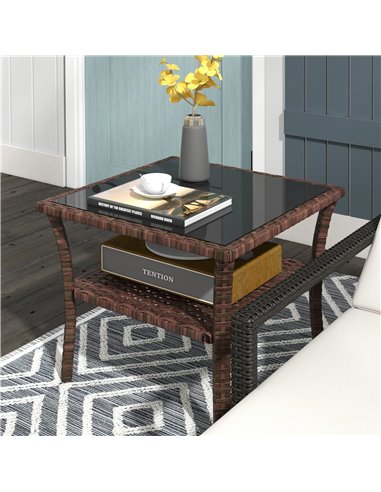 Outsunny 50cm Outdoor PE Rattan Coffee Table, Brown 867-164V00BN