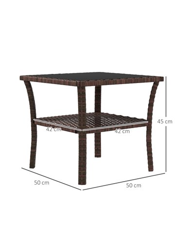 Outsunny 50cm Outdoor PE Rattan Coffee Table, Brown 867-164V00BN