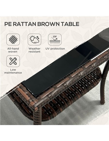 Outsunny 50cm Outdoor PE Rattan Coffee Table, Patio Wicker Two-tier Side Table with Glass Top, for Patio, Garden, Balcony, Brown - pic 45349 | FastDaddyshop