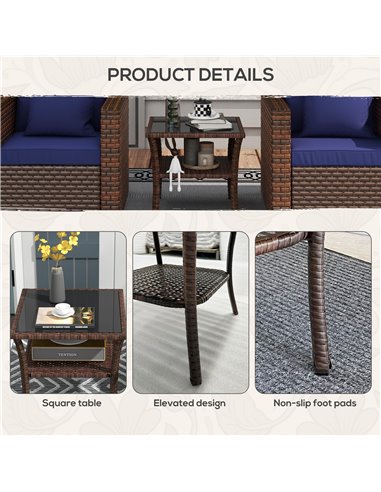 Outsunny 50cm Outdoor PE Rattan Coffee Table, Patio Wicker Two-tier Side Table with Glass Top, for Patio, Garden, Balcony, Brown