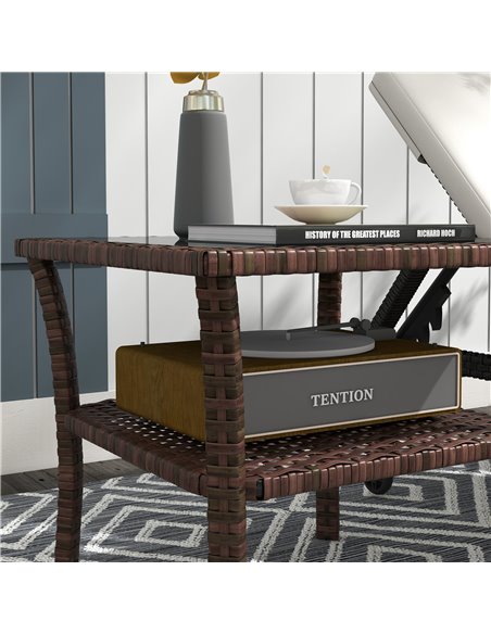 Outsunny 50cm Outdoor PE Rattan Coffee Table, Patio Wicker Two-tier Side Table with Glass Top, for Patio, Garden, Balcony, Brown - pic 45354 | FastDaddyshop