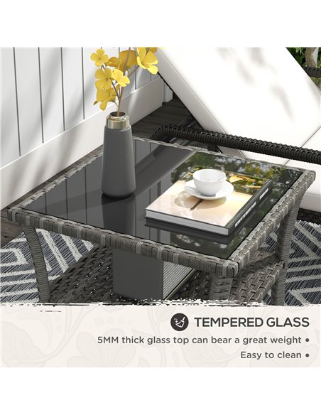 Outsunny 50cm Outdoor PE Rattan Coffee Table, Patio Wicker Two-tier Side Table with Glass Top, for Patio, Garden, Balcony, Grey  - pic 45368 | FastDaddyshop