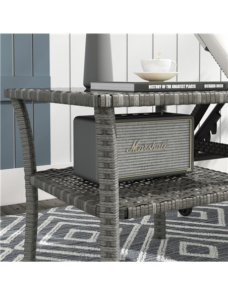 Outsunny 50cm Outdoor PE Rattan Coffee Table, Patio Wicker Two-tier Side Table with Glass Top, for Patio, Garden, Balcony, Grey  - pic 45370 | FastDaddyshop
