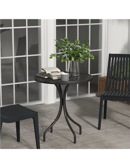 Outsunny 66cm Patio Table, Round Garden Table, Outdoor Side Table with Steel Frame and Slat Tabletop, Black 84G-302V00BK - pic 45374 | FastDaddyshop