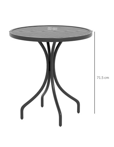 Outsunny 66cm Patio Table, Round Garden Table, Outdoor Side Table with Steel Frame and Slat Tabletop, Black 84G-302V00BK