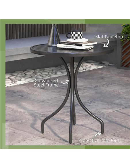 Outsunny 66cm Patio Table, Round Garden Table, Outdoor Side Table with Steel Frame and Slat Tabletop, Black 84G-302V00BK - pic 45376 | FastDaddyshop