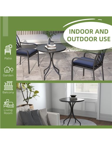 Outsunny 66cm Patio Table, Round Garden Table, Outdoor Side Table with Steel Frame and Slat Tabletop, Black 84G-302V00BK