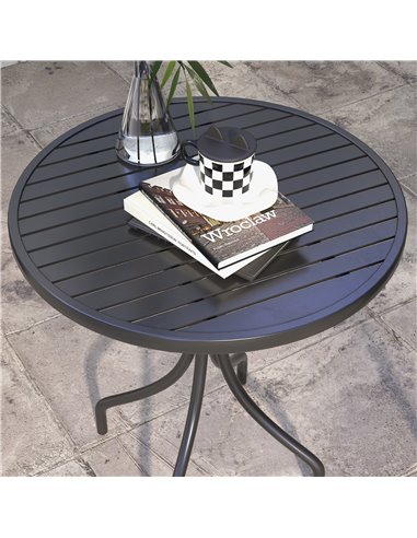 Outsunny 66cm Patio Table, Round Garden Table, Outdoor Side Table with Steel Frame and Slat Tabletop, Black 84G-302V00BK