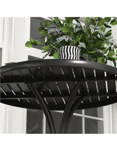 Outsunny 66cm Patio Table, Round Garden Table, Outdoor Side Table with Steel Frame and Slat Tabletop, Black 84G-302V00BK